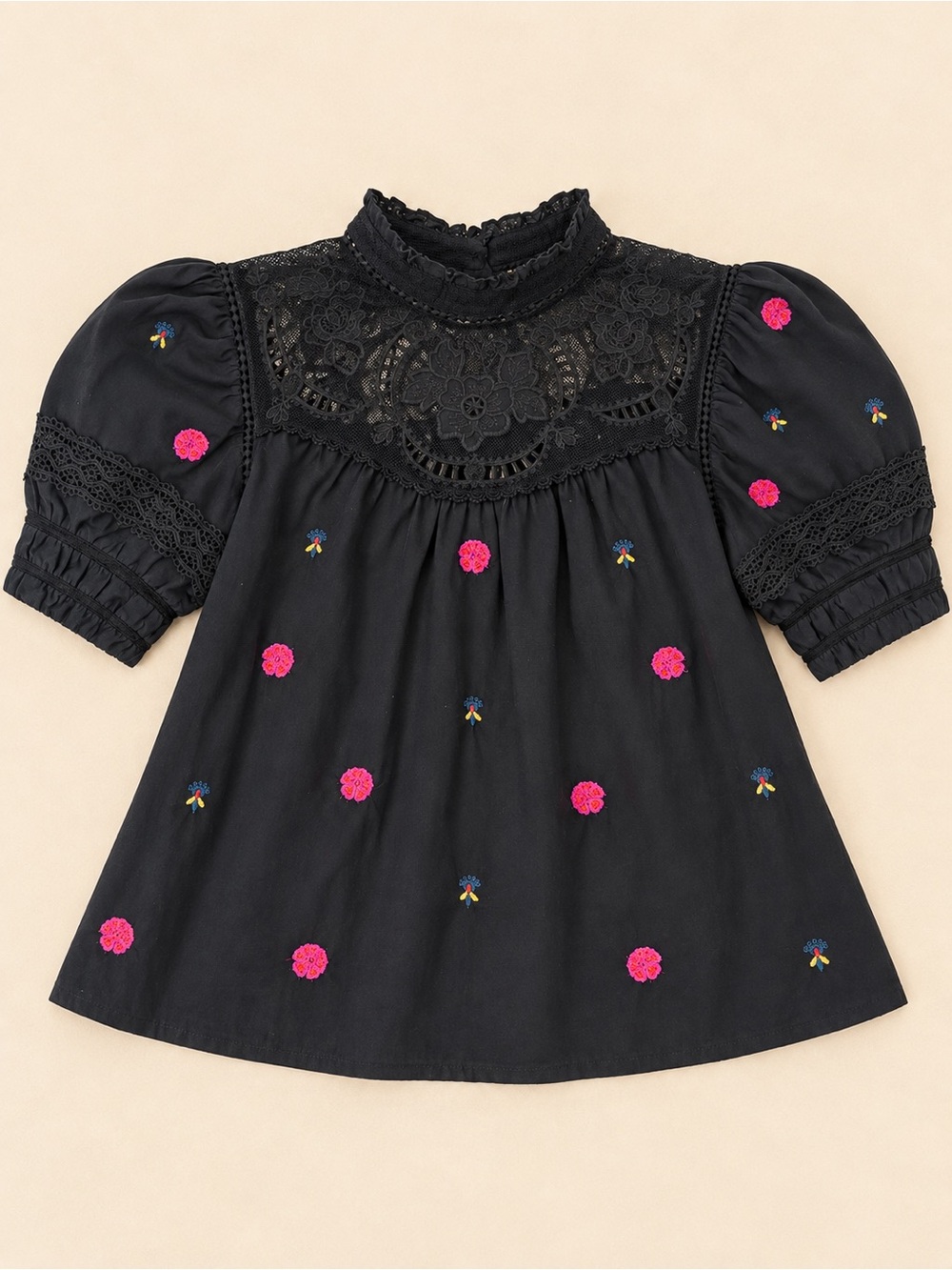 Maeve Anthropologie Black Floral Embroidered Lace Ruffle Blouse Boho Romantic LP